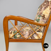 Load image into Gallery viewer, Wooden armchairs with decorated fabric, 1960s