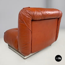 将图片加载到图库查看器,Brown leather armchairs with wooden and metal base, 1970s