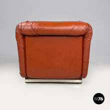 将图片加载到图库查看器,Brown leather armchairs with wooden and metal base, 1970s