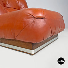 将图片加载到图库查看器,Brown leather armchairs with wooden and metal base, 1970s