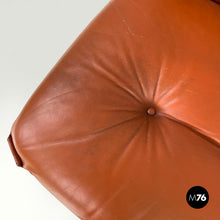 将图片加载到图库查看器,Brown leather armchairs with wooden and metal base, 1970s