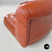 将图片加载到图库查看器,Brown leather armchairs with wooden and metal base, 1970s