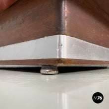 将图片加载到图库查看器,Brown leather armchairs with wooden and metal base, 1970s