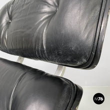 将图片加载到图库查看器,Black leather armchair and pouf 670 671 by Charles and Ray Eames for ICF, 1970s