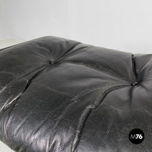 将图片加载到图库查看器,Black leather armchair and pouf 670 671 by Charles and Ray Eames for ICF, 1970s