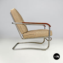 Load image into Gallery viewer, Bauhaus armchair in chromed metal and light brown fabric, 1940s