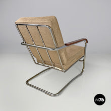 Load image into Gallery viewer, Bauhaus armchair in chromed metal and light brown fabric, 1940s