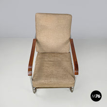 Load image into Gallery viewer, Bauhaus armchair in chromed metal and light brown fabric, 1940s