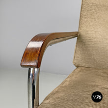 Load image into Gallery viewer, Bauhaus armchair in chromed metal and light brown fabric, 1940s