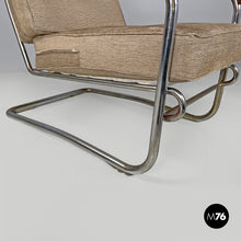 Load image into Gallery viewer, Bauhaus armchair in chromed metal and light brown fabric, 1940s