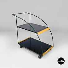 Load image into Gallery viewer, Trolley with two shelves in black laminate and green metal, 1980s