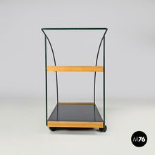 Load image into Gallery viewer, Trolley with two shelves in black laminate and green metal, 1980s