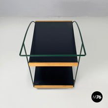 Load image into Gallery viewer, Trolley with two shelves in black laminate and green metal, 1980s