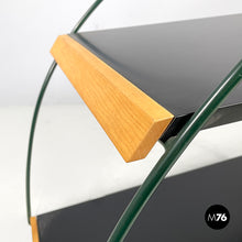 Load image into Gallery viewer, Trolley with two shelves in black laminate and green metal, 1980s