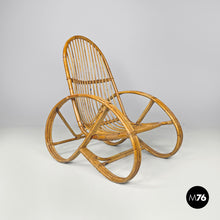 Load image into Gallery viewer, Rattan armchair with rounded armrests, 1970s
