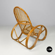 Load image into Gallery viewer, Rattan armchair with rounded armrests, 1970s