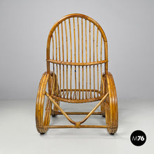 Load image into Gallery viewer, Rattan armchair with rounded armrests, 1970s