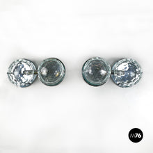 Charger l'image dans la galerie, Chromed metal and faceted glass wall lights, 1960s