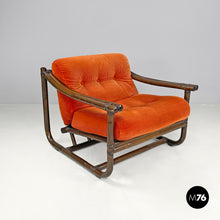 画像をギャラリービューアに読み込む, Armchair with orange velvet cushions by Tito Agnoli for Bonacina, 1970s