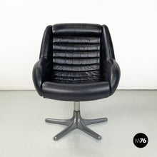 将图片加载到图库查看器,Black leather armchair by Cesare Casati for Arflex, 1960s