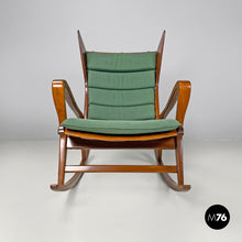 画像をギャラリービューアに読み込む, Wood and green fabric rocking chair 572 by Studio Tecnico Cassina for Cassina, 1950s