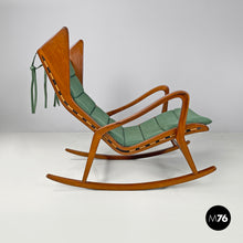 画像をギャラリービューアに読み込む, Wood and green fabric rocking chair 572 by Studio Tecnico Cassina for Cassina, 1950s