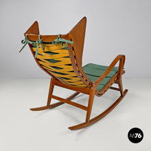 画像をギャラリービューアに読み込む, Wood and green fabric rocking chair 572 by Studio Tecnico Cassina for Cassina, 1950s