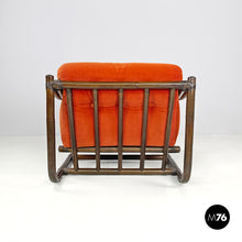 画像をギャラリービューアに読み込む, Armchair with orange velvet cushions by Tito Agnoli for Bonacina, 1970s