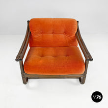 画像をギャラリービューアに読み込む, Armchair with orange velvet cushions by Tito Agnoli for Bonacina, 1970s