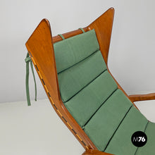 画像をギャラリービューアに読み込む, Wood and green fabric rocking chair 572 by Studio Tecnico Cassina for Cassina, 1950s