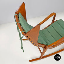画像をギャラリービューアに読み込む, Wood and green fabric rocking chair 572 by Studio Tecnico Cassina for Cassina, 1950s