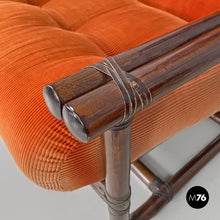 画像をギャラリービューアに読み込む, Armchair with orange velvet cushions by Tito Agnoli for Bonacina, 1970s