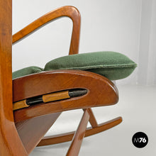 画像をギャラリービューアに読み込む, Wood and green fabric rocking chair 572 by Studio Tecnico Cassina for Cassina, 1950s