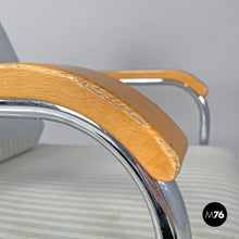 画像をギャラリービューアに読み込む, Striped light blue armchair 1435 by Werner Max Moser for Embru, 2000s