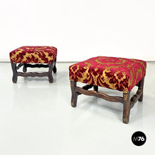 画像をギャラリービューアに読み込む, Poufs in wood and damask fabric, 1850s