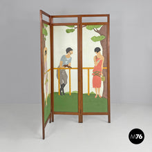 画像をギャラリービューアに読み込む, Three-door wooden screen with paintings, early 1900s