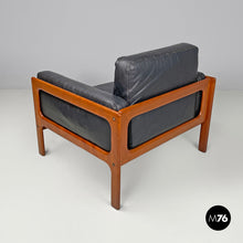 Load image into Gallery viewer, Wood and black leather armchairs, 1960s