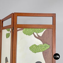 画像をギャラリービューアに読み込む, Three-door wooden screen with paintings, early 1900s