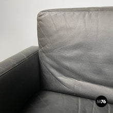 Load image into Gallery viewer, Wood and black leather armchairs, 1960s