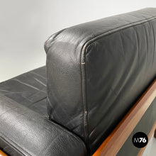 Load image into Gallery viewer, Wood and black leather armchairs, 1960s