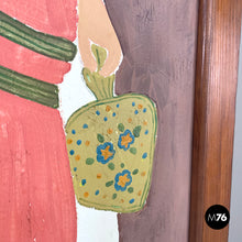 画像をギャラリービューアに読み込む, Three-door wooden screen with paintings, early 1900s