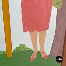 画像をギャラリービューアに読み込む, Three-door wooden screen with paintings, early 1900s