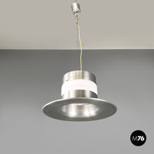 Load image into Gallery viewer, Chandelier in aluminum and white glass, 1970s