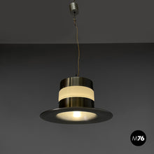 Load image into Gallery viewer, Chandelier in aluminum and white glass, 1970s