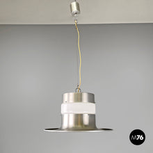 Load image into Gallery viewer, Chandelier in aluminum and white glass, 1970s