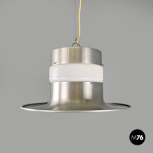 Load image into Gallery viewer, Chandelier in aluminum and white glass, 1970s