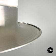 Load image into Gallery viewer, Chandelier in aluminum and white glass, 1970s