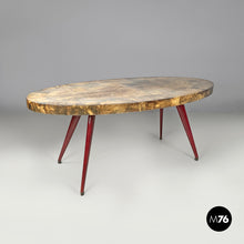 Load image into Gallery viewer, Dining table in parchment and red lacquered wood, 1970s