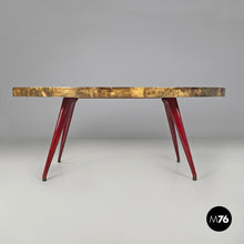 Load image into Gallery viewer, Dining table in parchment and red lacquered wood, 1970s