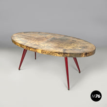 Load image into Gallery viewer, Dining table in parchment and red lacquered wood, 1970s